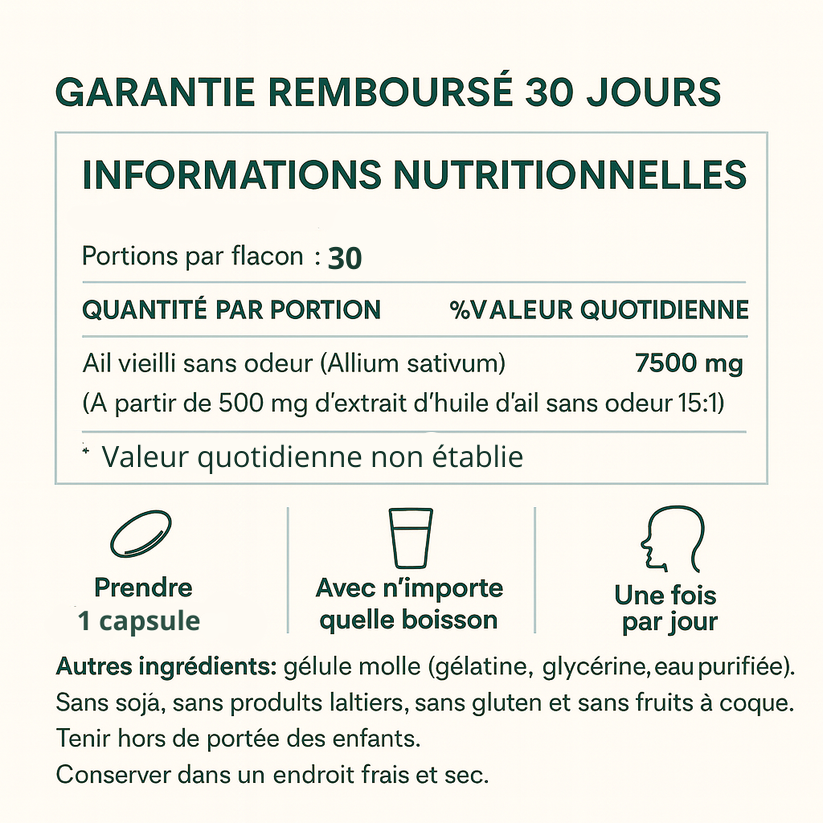 Extrait d’ail vieilli, 7500 mg, inodore