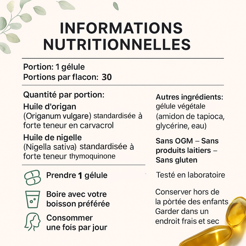 Huile d'origan à l'huile de nigelle