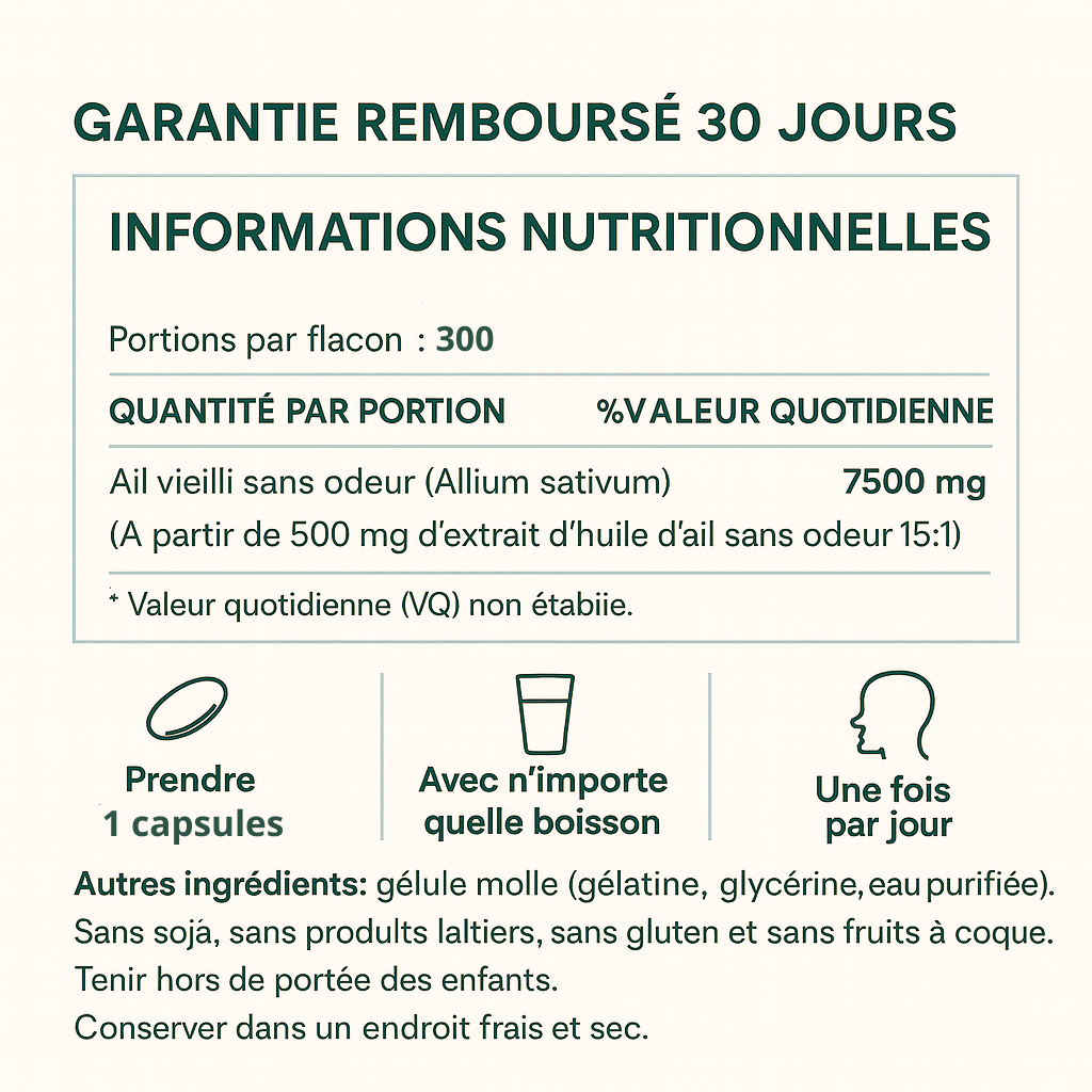 Extrait d’ail vieilli, 7500 mg, inodore