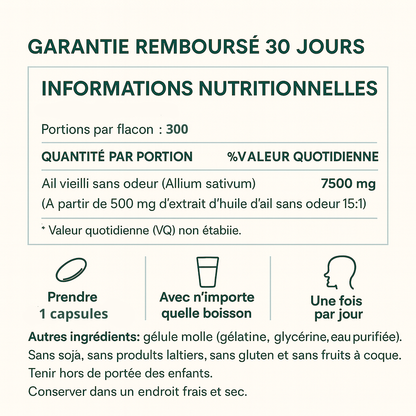 Extrait d’ail vieilli, 7500 mg, inodore
